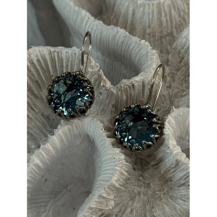 925 Sterling Silver Blue Tourmaline Earrings Length 1 inch