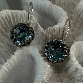 925 Sterling Silver Blue Tourmaline Earrings Length 1 Inch