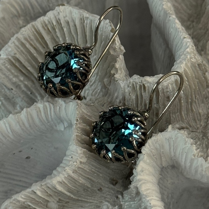 925 Sterling Silver Blue Tourmaline Earrings Length 1 Inch