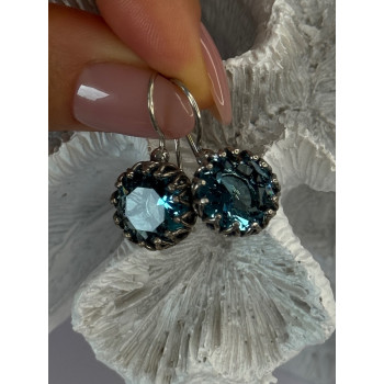 925 Sterling Silver Blue Tourmaline Earrings Length 1 inch