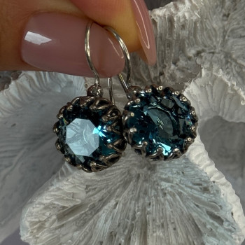 925 Sterling Silver Blue Tourmaline Earrings Length 1 Inch