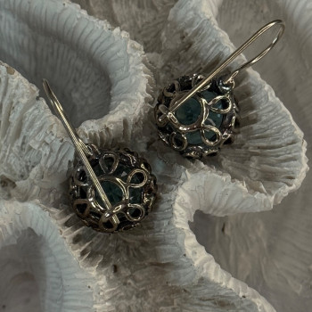 925 Sterling Silver Blue Tourmaline Earrings Length 1 Inch