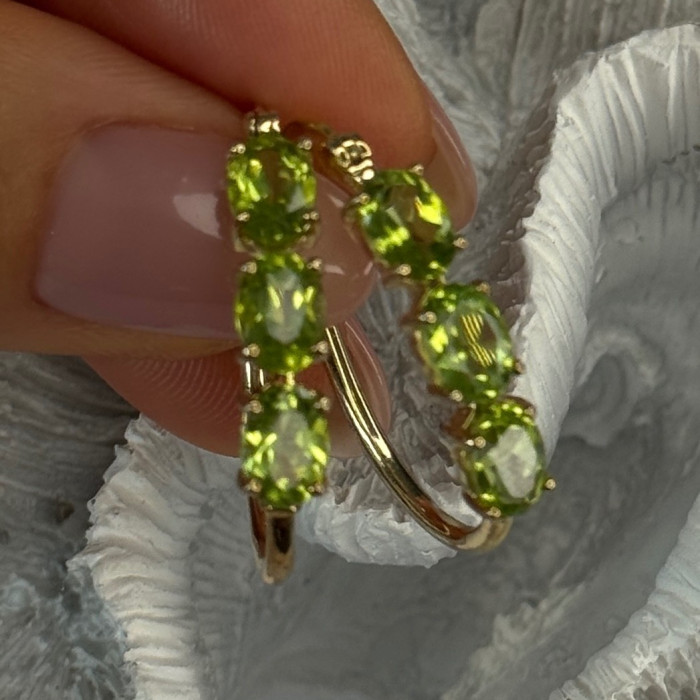 925 Sterling Silver Gold Plated Peridot Earrings Length 1.10 Inch
