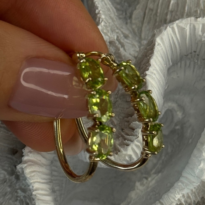 925 Sterling Silver Gold Plated Peridot Earrings Length 1.10 Inch