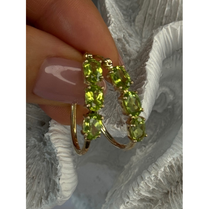 925 Sterling Silver Gold Plated Peridot Earrings Length 1.10 inch