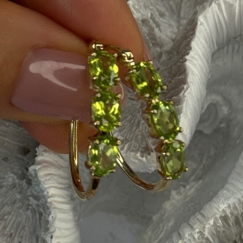 925 Sterling Silver Gold Plated Peridot Earrings Length 1.10 Inch