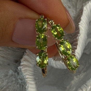 925 Sterling Silver Gold Plated Peridot Earrings Length 1.10 Inch
