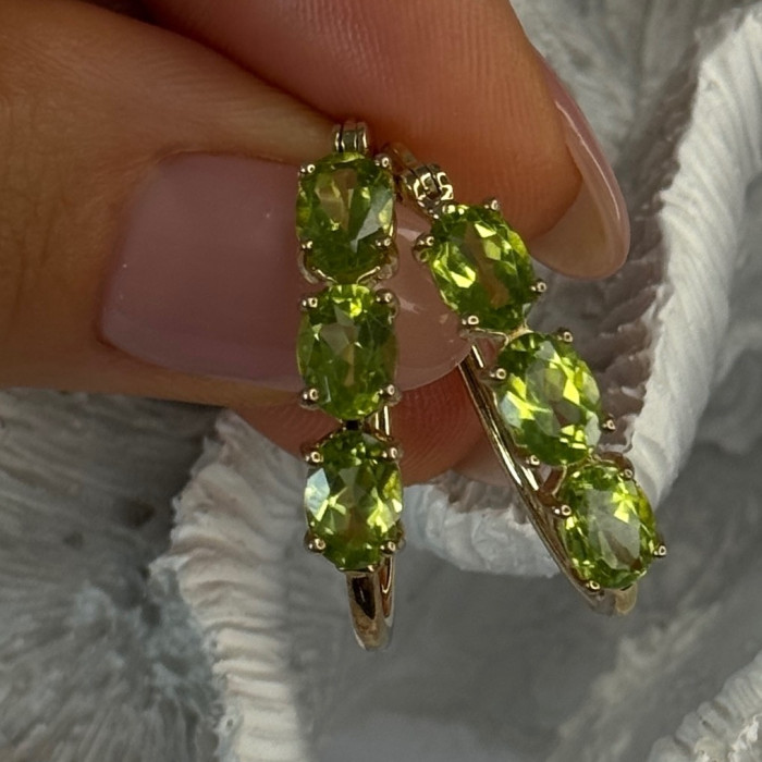 925 Sterling Silver Gold Plated Peridot Earrings Length 1.10 Inch