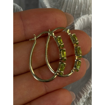 925 Sterling Silver Gold Plated Peridot Earrings Length 1.10 inch