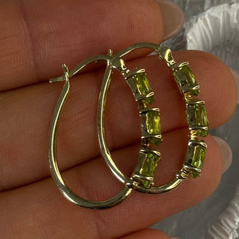 925 Sterling Silver Gold Plated Peridot Earrings Length 1.10 Inch