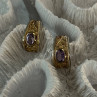 925 Sterling Silver Gold Plated Part Amethyst Earrings Length 0.70 Inch