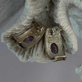 925 Sterling Silver Gold Plated Part Amethyst Earrings Length 0.70 Inch