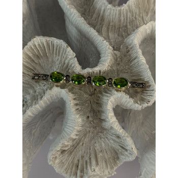 925 Sterling Silver Peridot & Marcasite Brooch Length 2.15 inch