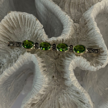 925 Sterling Silver Peridot & Marcasite Brooch Length 2.15 Inch