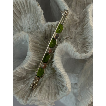 925 Sterling Silver Peridot & Marcasite Brooch Length 2.15 inch