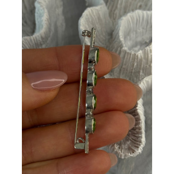 925 Sterling Silver Peridot & Marcasite Brooch Length 2.15 inch