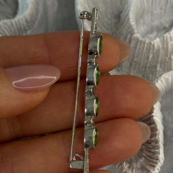 925 Sterling Silver Peridot & Marcasite Brooch Length 2.15 Inch