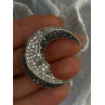 925 Sterling Silver Moon Marcasite & Cz Brooch Length 1.40 inch