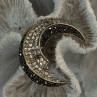 925 Sterling Silver Moon Marcasite & Cz Brooch Length 1.40 Inch