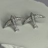 925 Sterling Silver Swallow Stud Earrings CZ Length 0.55 Inch