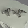 925 Sterling Silver Swallow Stud Earrings CZ Length 0.55 Inch