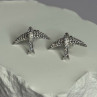 925 Sterling Silver Swallow Stud Earrings CZ Length 0.55 Inch