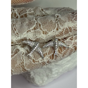 925 Sterling Silver Swallow Stud Earrings CZ Length 0.55 Inch