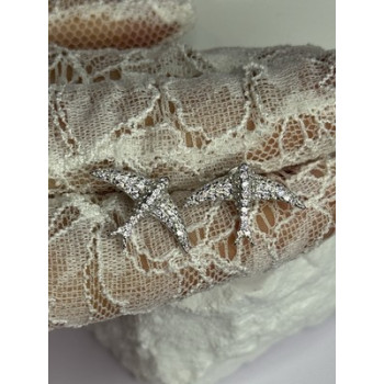 925 Sterling Silver Swallow Stud Earrings CZ Length 0.55 Inch