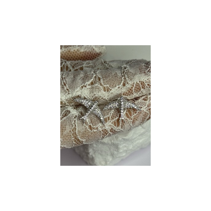 925 Sterling Silver Swallow Stud Earrings CZ Length 0.55 Inch