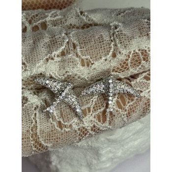 925 Sterling Silver Swallow Stud Earrings CZ Length 0.55 Inch