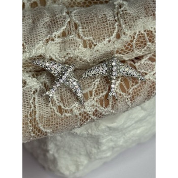 925 Sterling Silver Swallow Stud Earrings CZ Length 0.55 Inch