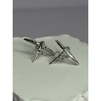 925 Sterling Silver Swallow Stud Earrings CZ Length 0.55 Inch