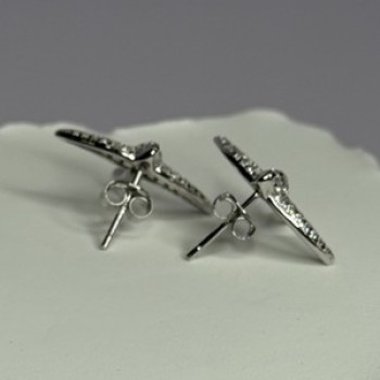 925 Sterling Silver Swallow Stud Earrings CZ Length 0.55 Inch