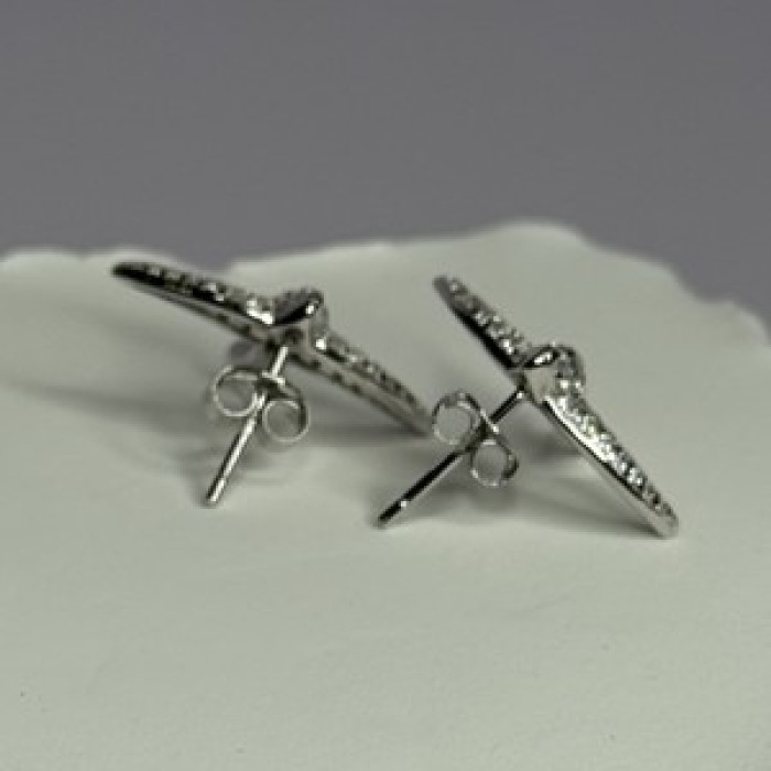 925 Sterling Silver Swallow Stud Earrings CZ Length 0.55 Inch
