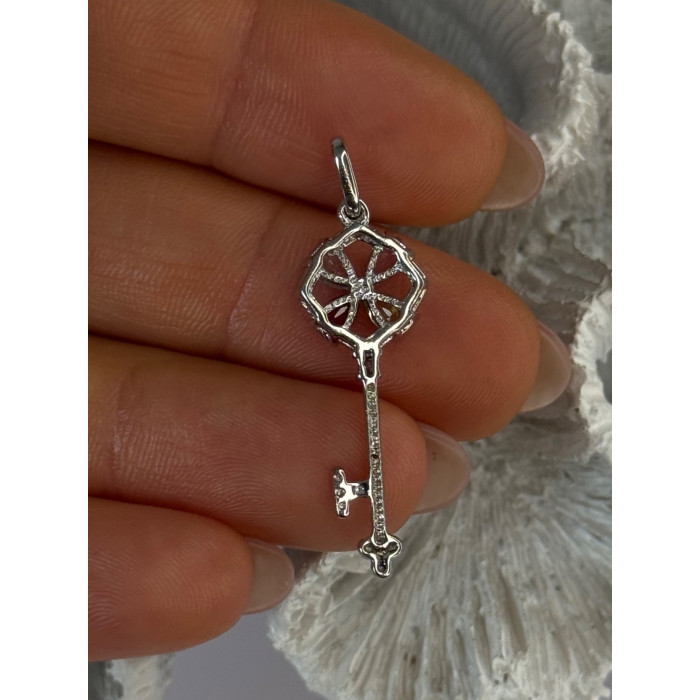 925 Sterling Silver Flower Key Multi Color Gemstones Pendant Length 1.40 inch