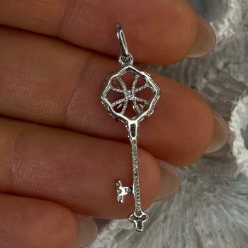 925 Sterling Silver Flower Key Multi Color Gemstones Pendant Length 1.40 Inch