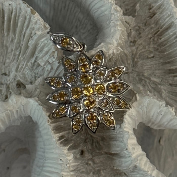 925 Sterling Silver Citrine Flower Pendant Length 1.15 Inch