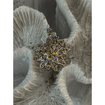 925 Sterling Silver Citrine Flower Pendant Length 1.15 inch