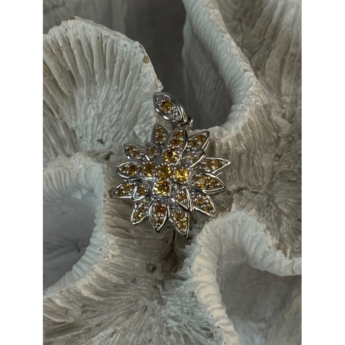 925 Sterling Silver Citrine Flower Pendant Length 1.15 inch