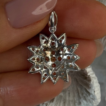 925 Sterling Silver Citrine Flower Pendant Length 1.15 Inch