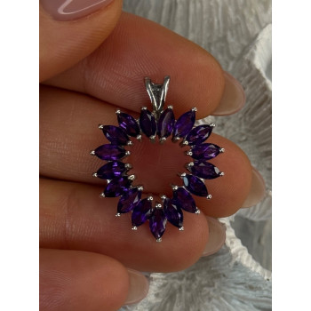 925 Sterling Silver Amethyst Heart Pendant Length 1.15 inch