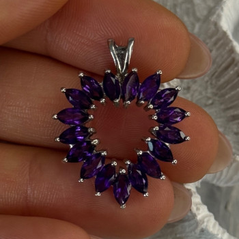 925 Sterling Silver Amethyst Heart Pendant Length 1.15 Inch