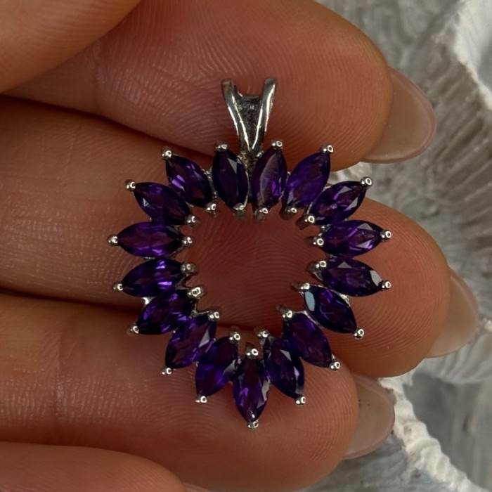 925 Sterling Silver Amethyst Heart Pendant Length 1.15 Inch