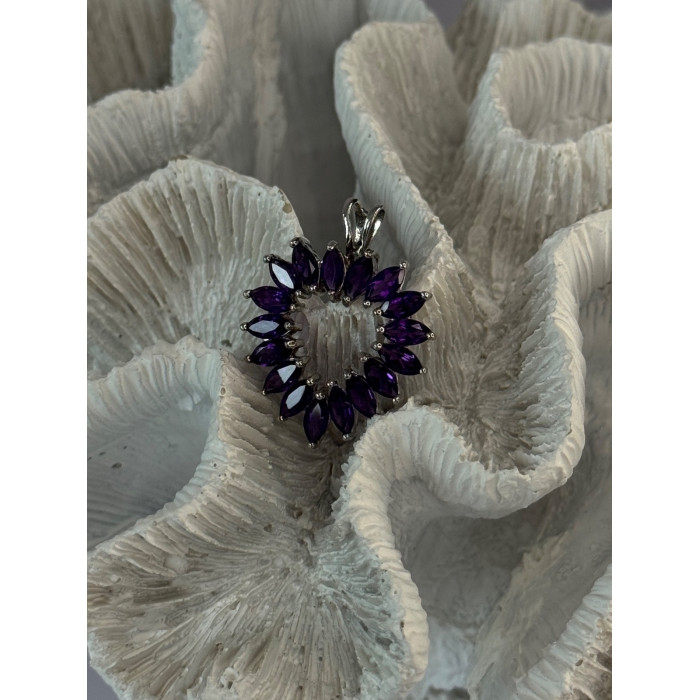 925 Sterling Silver Amethyst Heart Pendant Length 1.15 inch
