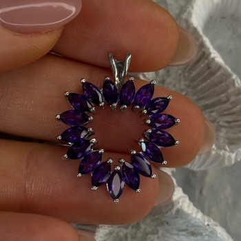 925 Sterling Silver Amethyst Heart Pendant Length 1.15 Inch