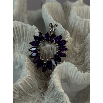 925 Sterling Silver Amethyst Heart Pendant Length 1.15 inch