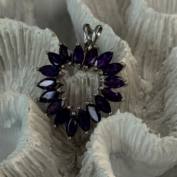 925 Sterling Silver Amethyst Heart Pendant Length 1.15 Inch