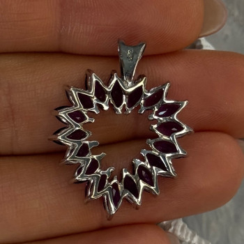 925 Sterling Silver Amethyst Heart Pendant Length 1.15 Inch