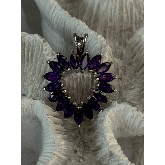 925 Sterling Silver Amethyst Heart Pendant Length 1.15 inch