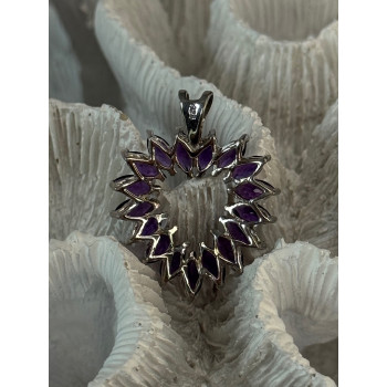 925 Sterling Silver Amethyst Heart Pendant Length 1.15 inch